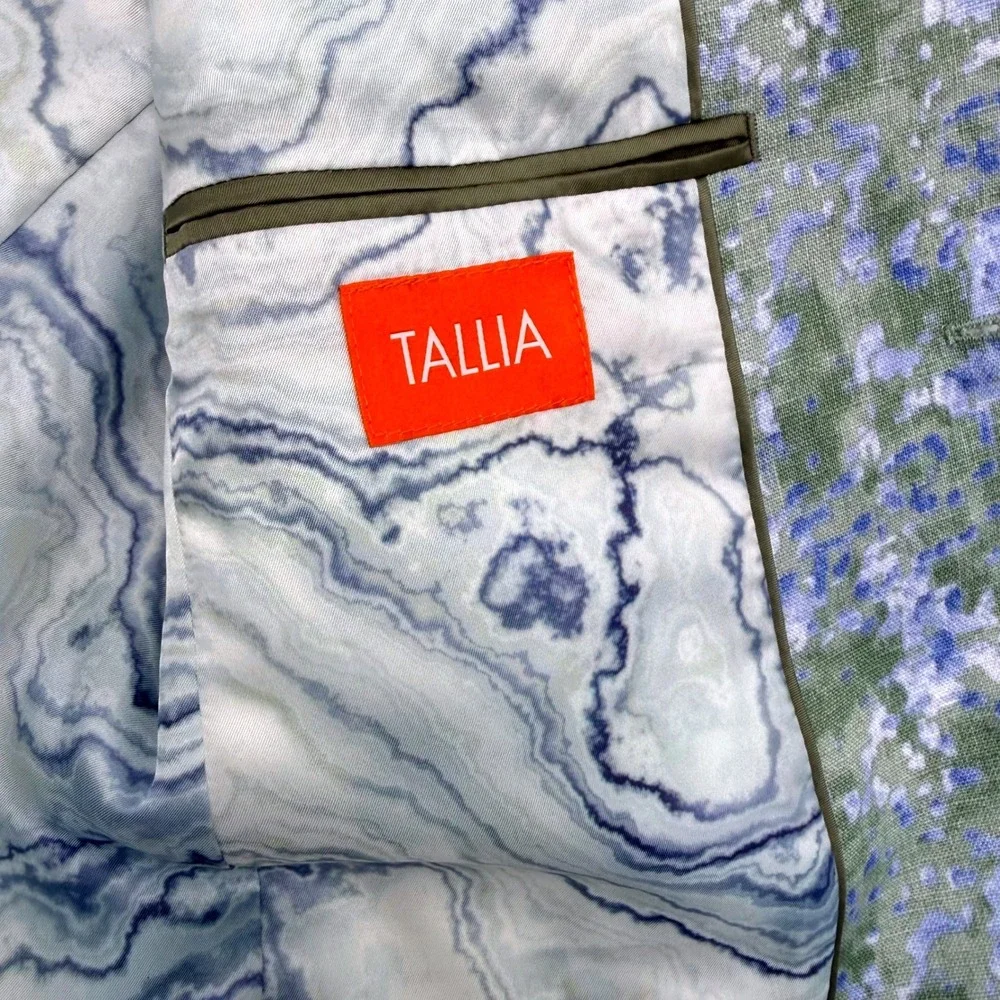 Tallia Mens‎ 36S Linen Sport Coat Blazer Green/Blue Abstract Floral Print